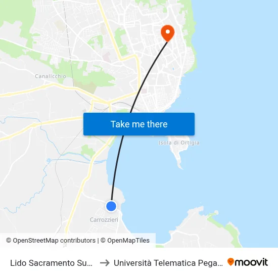 Lido Sacramento South 2 to Pegaso Telematic University map