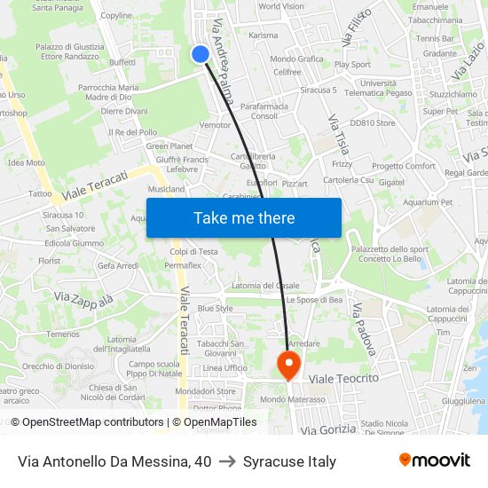 Via Antonello Da Messina, 40 to Syracuse Italy map
