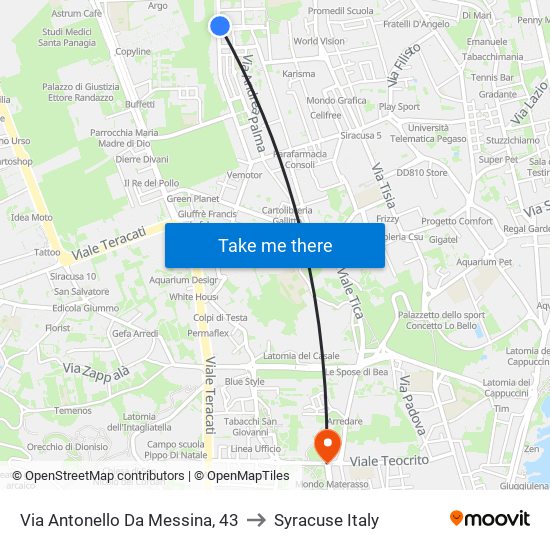 Via Antonello Da Messina, 43 to Syracuse Italy map