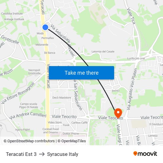 Teracati Est 3 to Syracuse Italy map