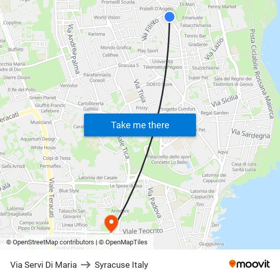 Via Servi Di Maria to Syracuse Italy map