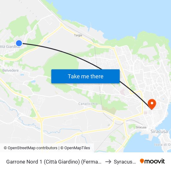 Garrone Nord 1 (Città Giardino) (Fermata Non Segnalata) to Syracuse Italy map