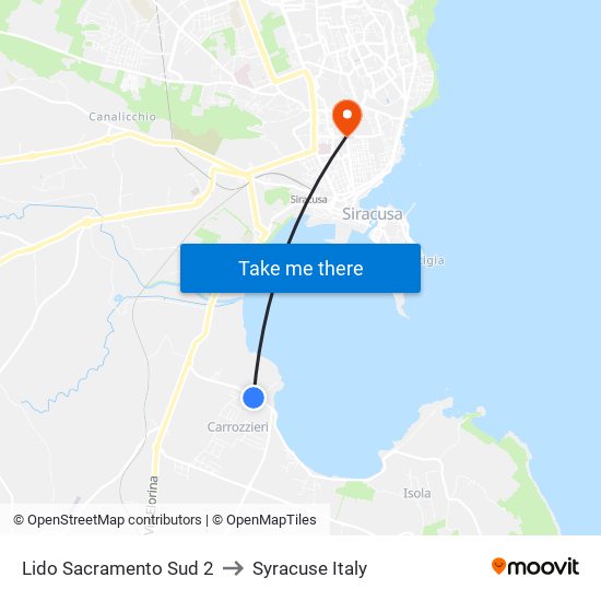 Lido Sacramento Sud 2 to Syracuse Italy map