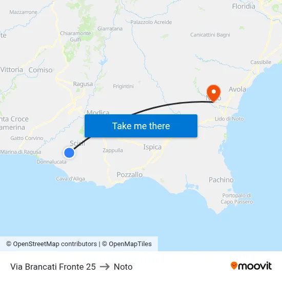 Via Brancati Front 25 to Noto map