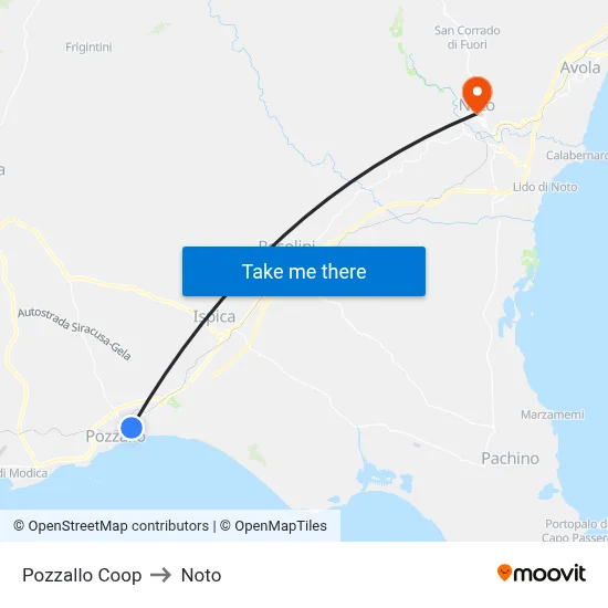 Pozzallo Coop to Noto map