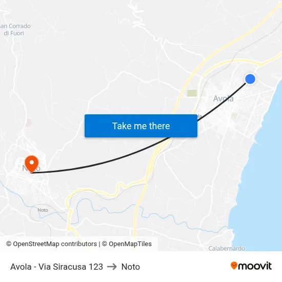 Avola - Syracuse Street 123 to Noto map