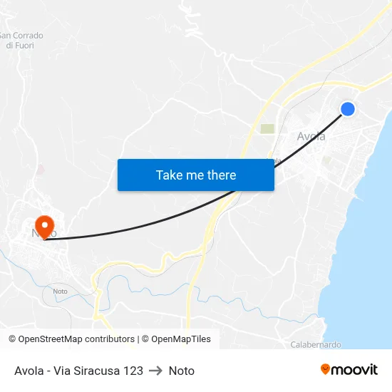 Avola - Syracuse Street 123 to Noto map