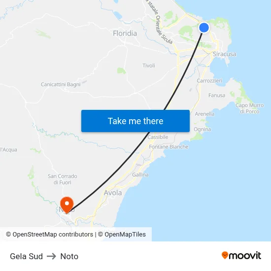 Gela South to Noto map