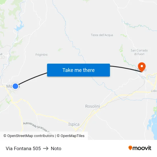 Via Fontana 505 to Noto map