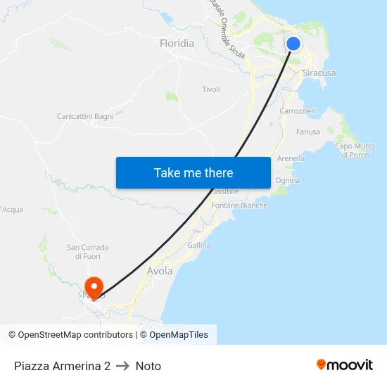 Piazza Armerina 2 to Noto map