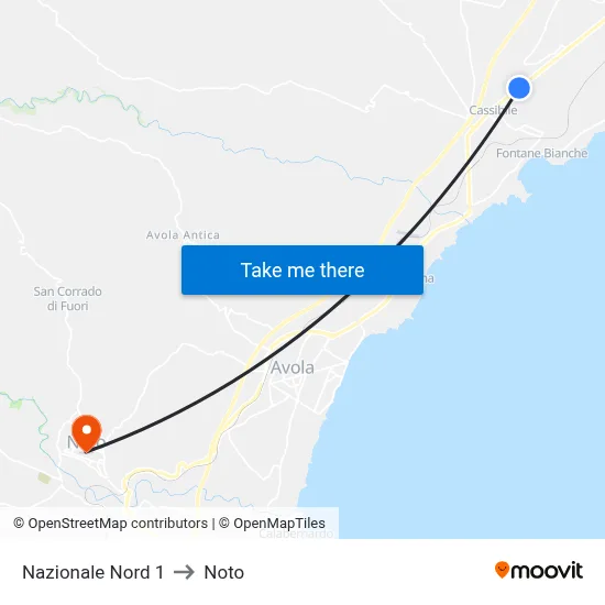 Nazionale North 1 to Noto map