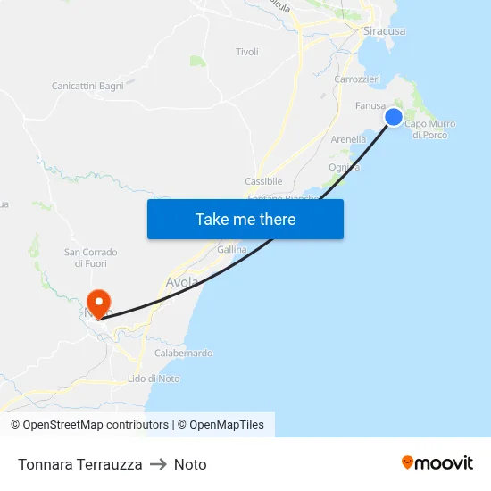 Terrauzza Tonnara to Noto map