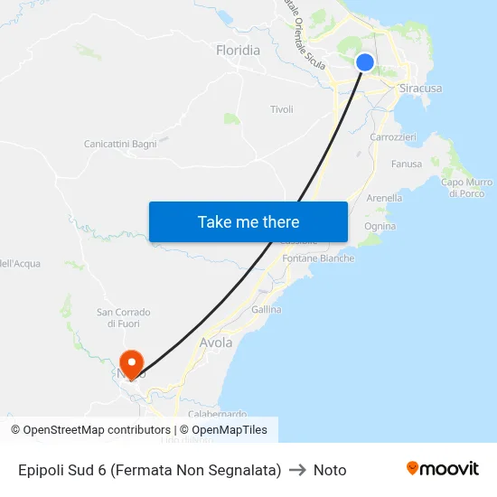 Epipoli South 6 (Unmarked Stop) to Noto map