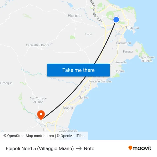 North Epipoli 5 (Miano Village) to Noto map