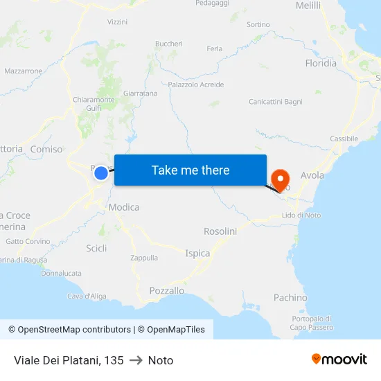 Platani Avenue, 135 to Noto map