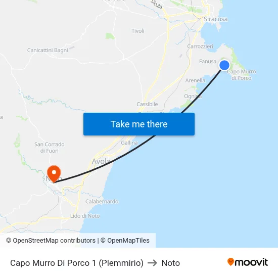 Cape Murro Di Porco 1 (Plemmirio) to Noto map