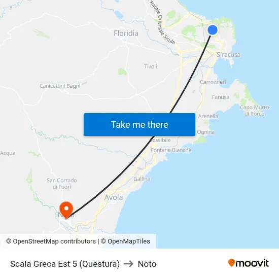 Scala Greca East 5 (Police Headquarters) to Noto map