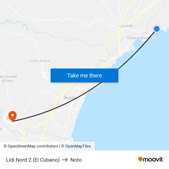 Lidi North 2 (El Cubano) to Noto map