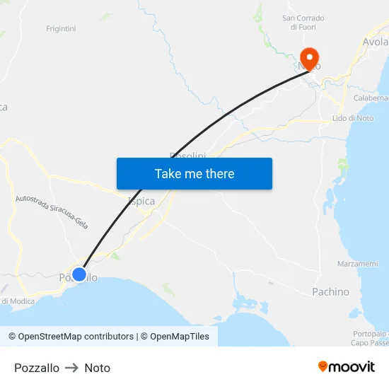 Pozzallo to Noto map