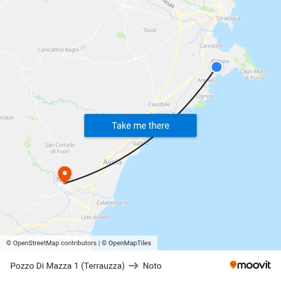 Pozzo Di Mazza 1 (Terrauzza) to Noto map