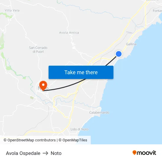 Avola Ospedale to Noto map