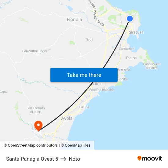 Santa Panagia West 5 to Noto map