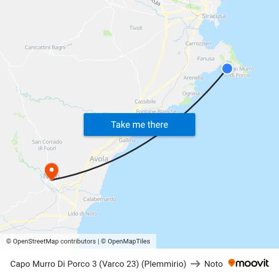 Cape Murro Di Porco 3 (Gate 23) (Plemmirio) to Noto map