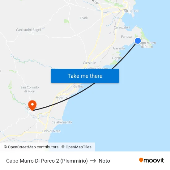 Cape Murro Di Porco 2 (Plemmirio) to Noto map