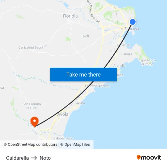 Caldarella to Noto map