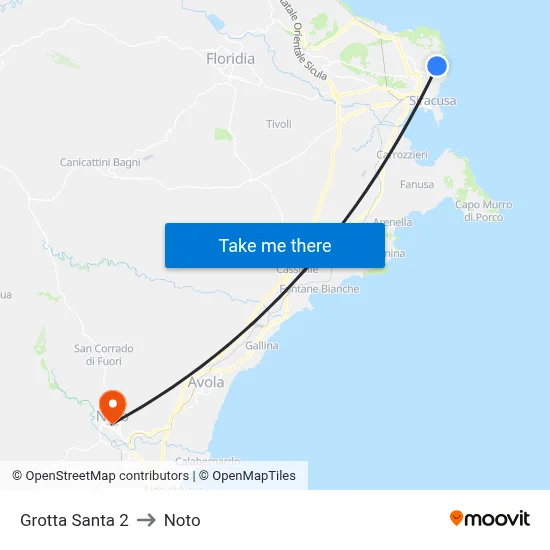 Santa Grotta 2 to Noto map