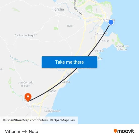 Vittorini to Noto map