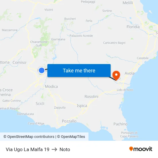 Via Ugo La Malfa 19 to Noto map