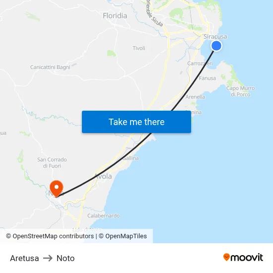 Aretusa to Noto map