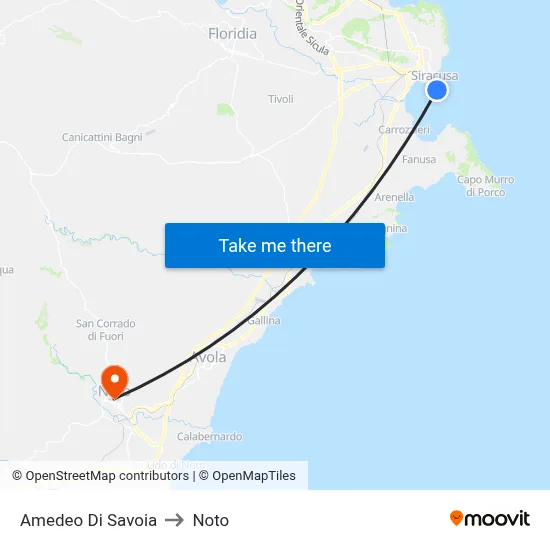 Amedeo Di Savoia to Noto map