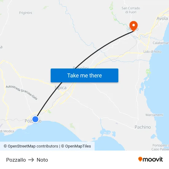 Pozzallo to Noto map