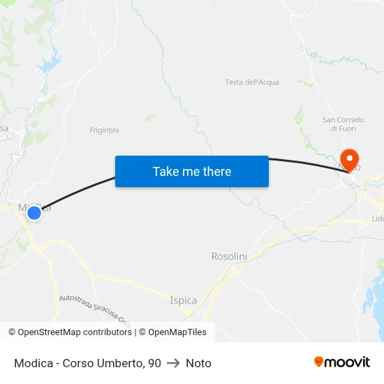 Modica - Umberto Avenue, 90 to Noto map