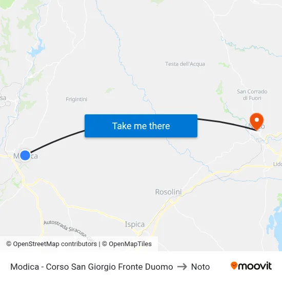 Modica - San Giorgio Avenue Front of Cathedral to Noto map