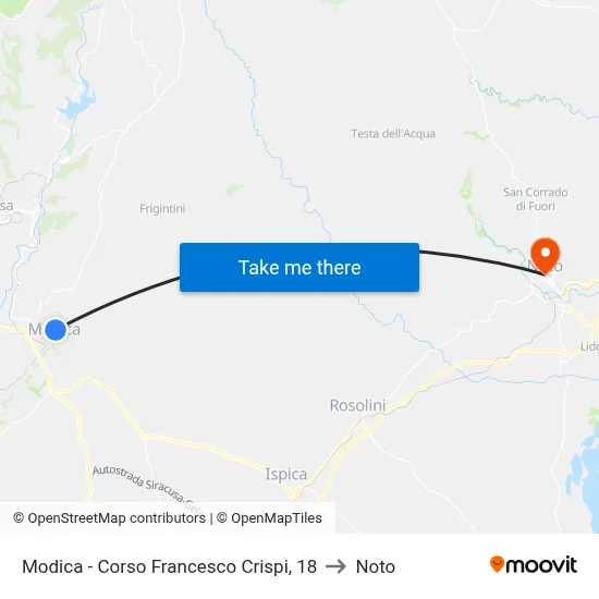 Modica - Francesco Crispi Avenue, 18 to Noto map
