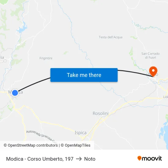 Modica - Umberto Course, 197 to Noto map