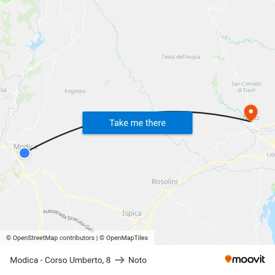 Modica - Umberto Avenue, 8 to Noto map