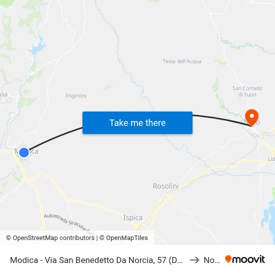 Modica - San Benedetto Da Norcia Street, 57 (Dente) to Noto map