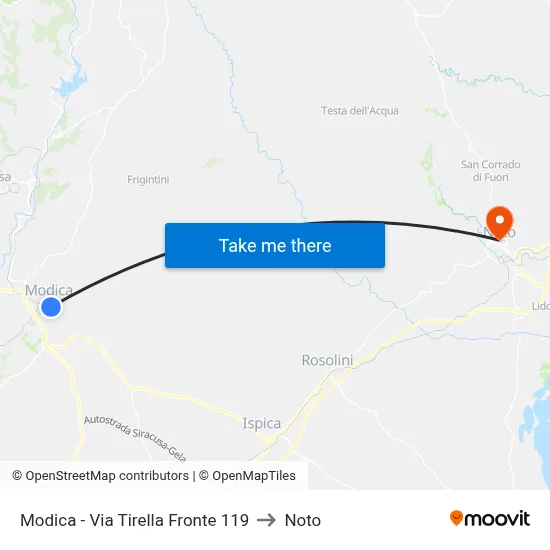 Modica - Via Tirella Opposite 119 to Noto map