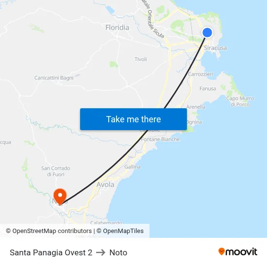 Santa Panagia West 2 to Noto map