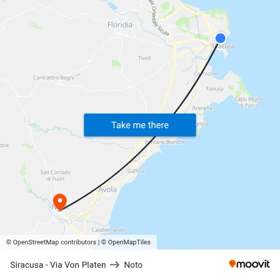 Syracuse - Von Platen Street to Noto map