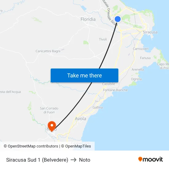 South Siracusa 1 (Belvedere) to Noto map