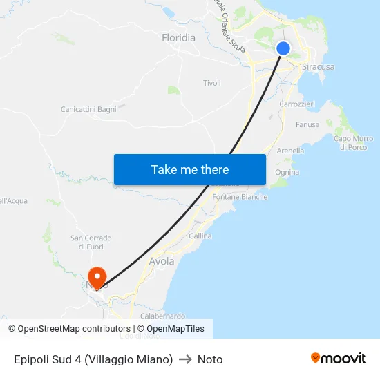 Epipoli South 4 (Miano Village) to Noto map
