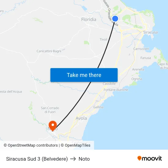 Syracuse South 3 (Belvedere) to Noto map