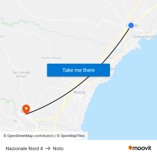 Nazionale North 4 to Noto map