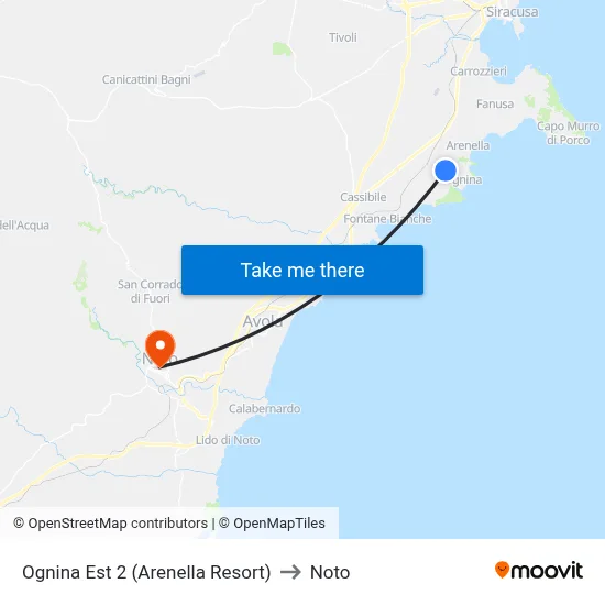East Ognina 2 (Arenella Resort) to Noto map