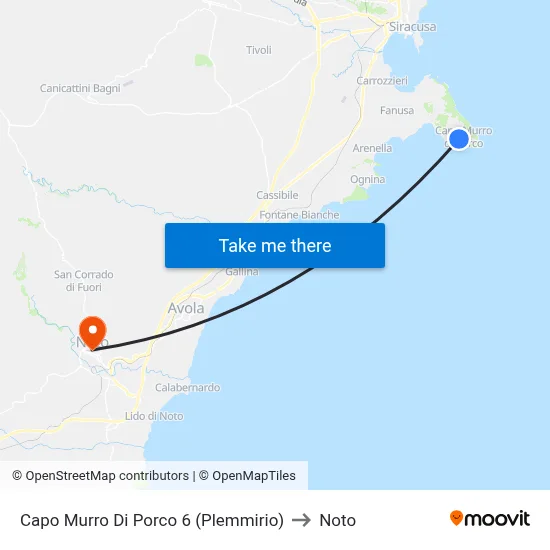 Cape Murro Di Porco 6 (Plemmirio) to Noto map